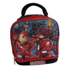 Kids Marvel Avengers Lunch Box Insulated Bag Dual Compartment Spiderman Iron Man